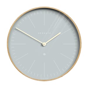 a product image of a round wall clock in light blue and gold