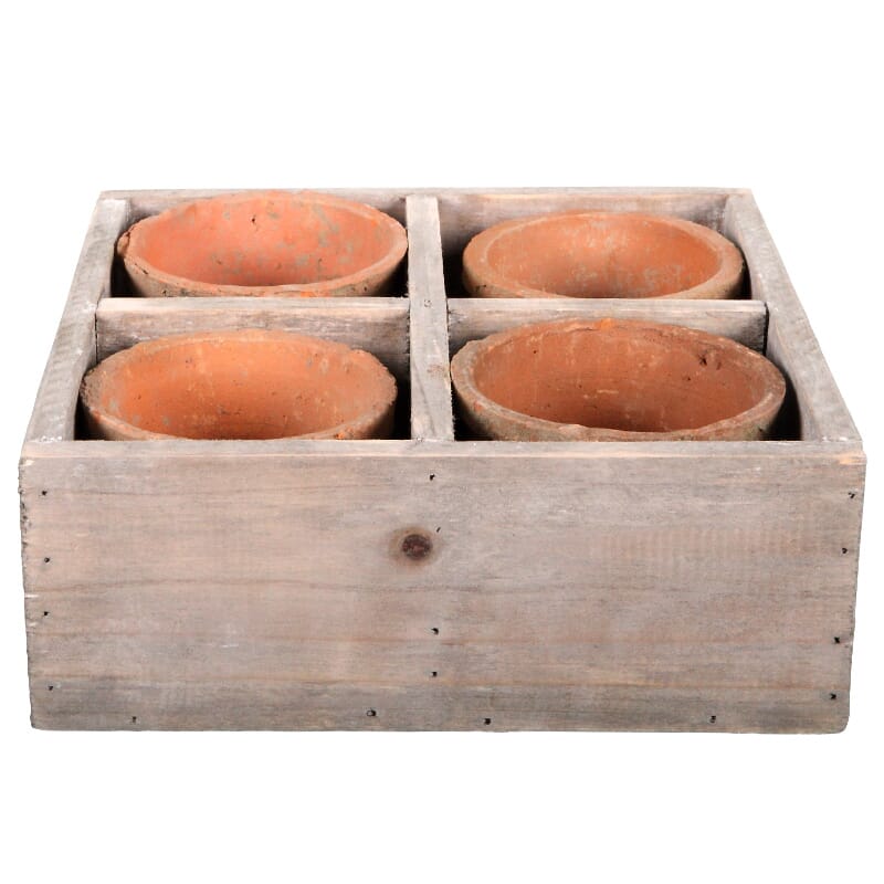Wood Box with 4 Pots