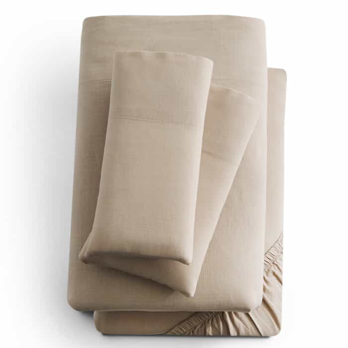 Linen-Weave Cotton Sand Queen Sheets