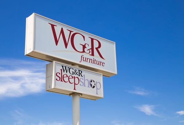 Outdoor sign post WG&R Sleep Shop and WG&R Furniture