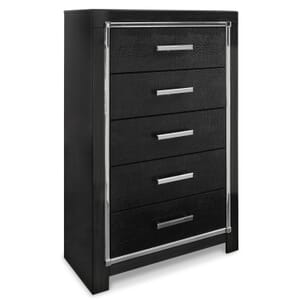 black chest with 5 drawers and silver hardware product image