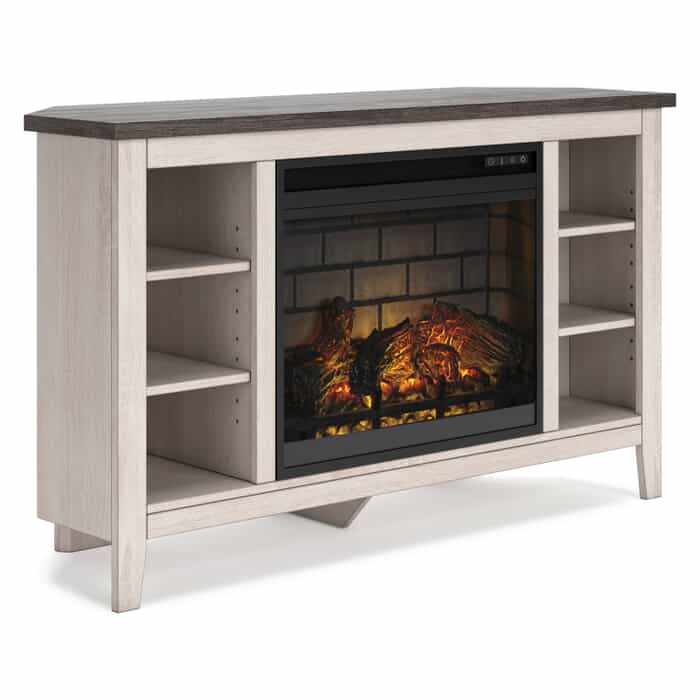 Lake Side RTA White Corner Fireplace TV Stand