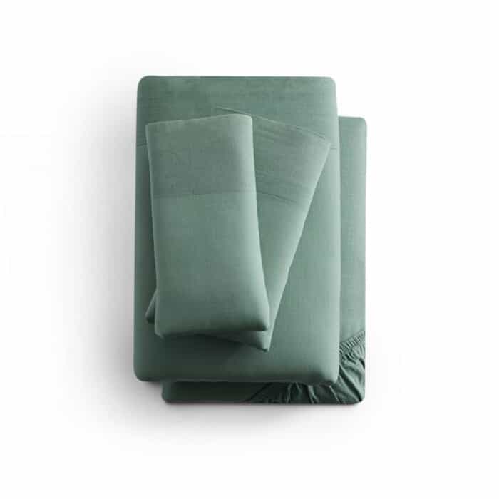 Linen-Weave Cotton Sage Split King Sheets