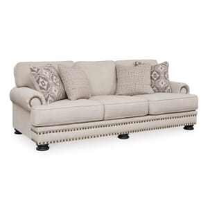 cream sofa with nailhead trim and decorative legs product image