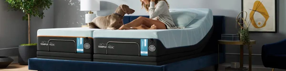 person and dog on Tempur-Pedic mattress