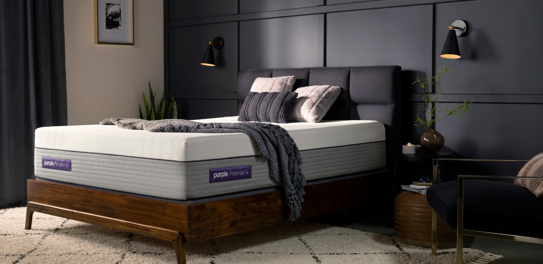 Lifestyle bedroom image featuring a Purple Mattress